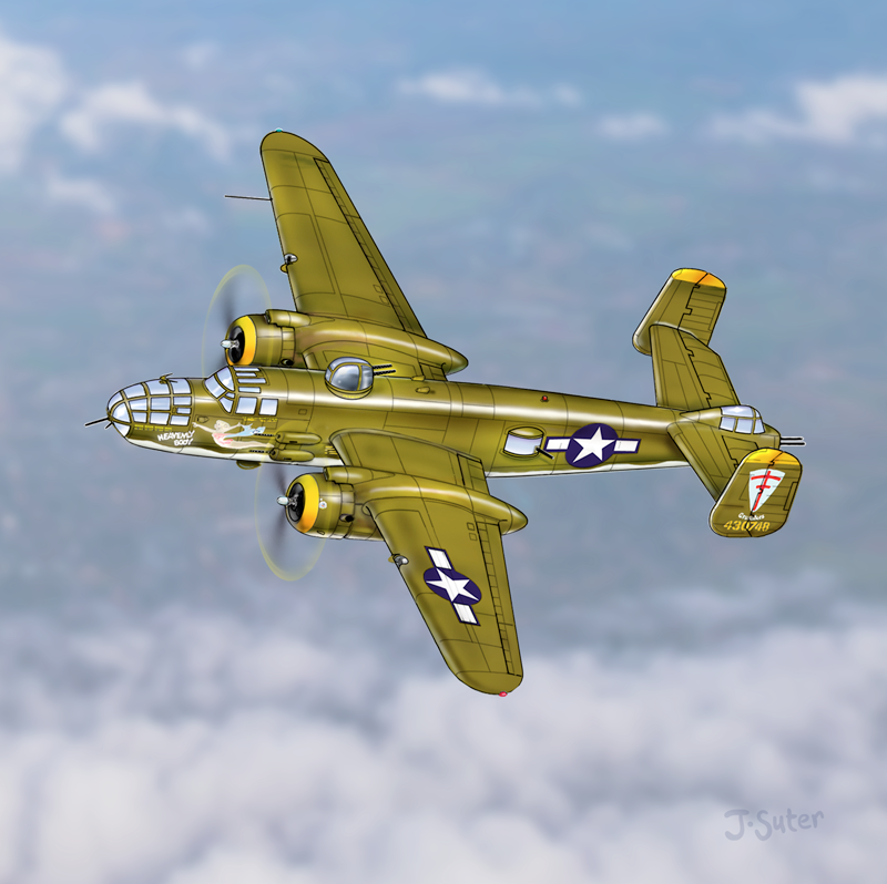 North American B-25 Mitchell “Heavenly Body” Illustration © Jack Suter. All rights reserved.